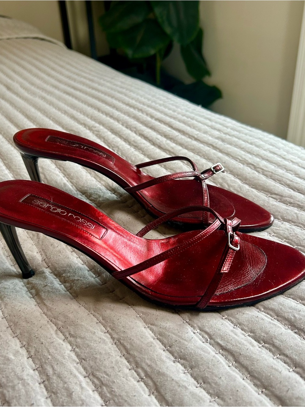 Sergio Rossi Red Patent Strappy Stiletto Sandals